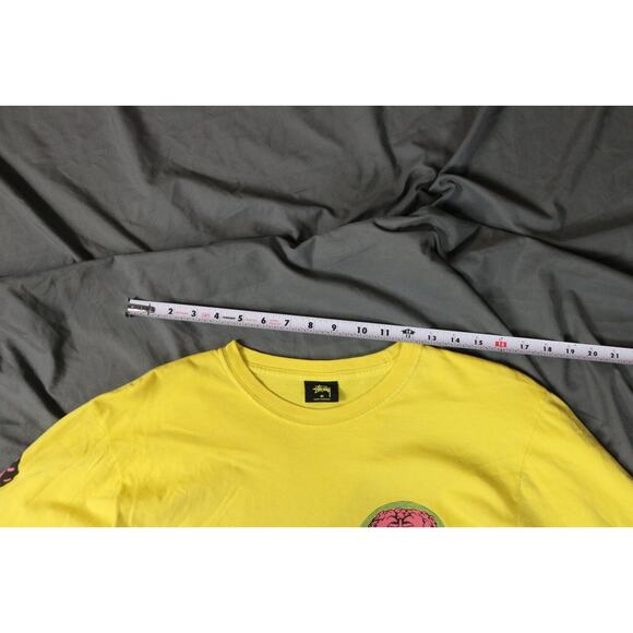 New Stussy Men T Shirt Medium Yellow Multicolor Peace and Love Angels Rare - Picture 9 of 10